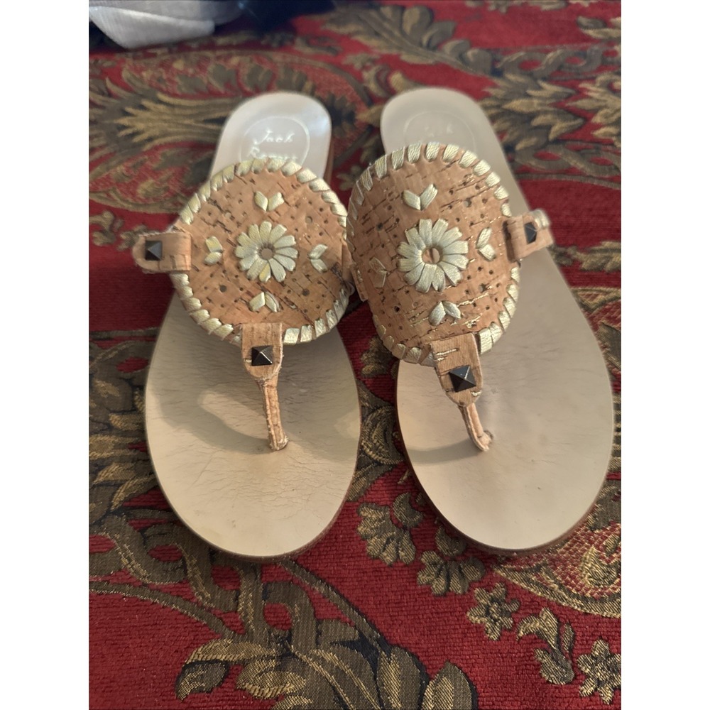 Jack Rogers GEORGICA Gold JELLY Stitch FLIP FLOP Beach Sandals WOMEN'S Size 6